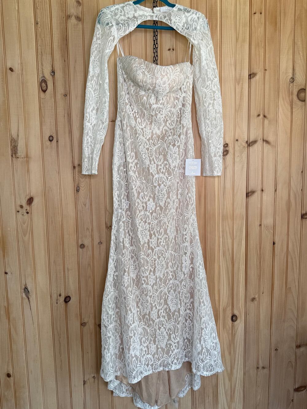 NWT Lulus Neska White Beige Lace Maxi Dress & Shrug Set Size L